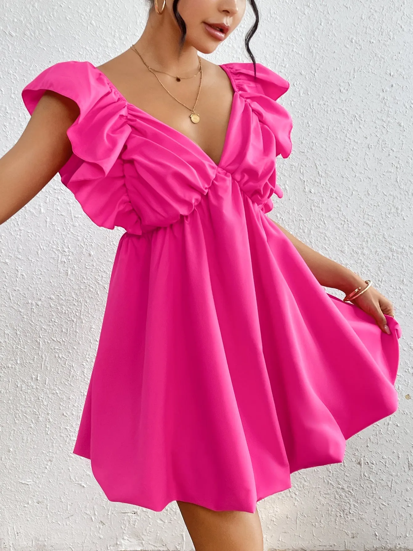 Fuchsia Mini Dress With Back Tie Up Detail