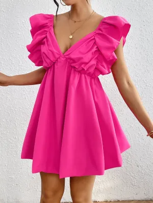 Fuchsia Mini Dress With Back Tie Up Detail