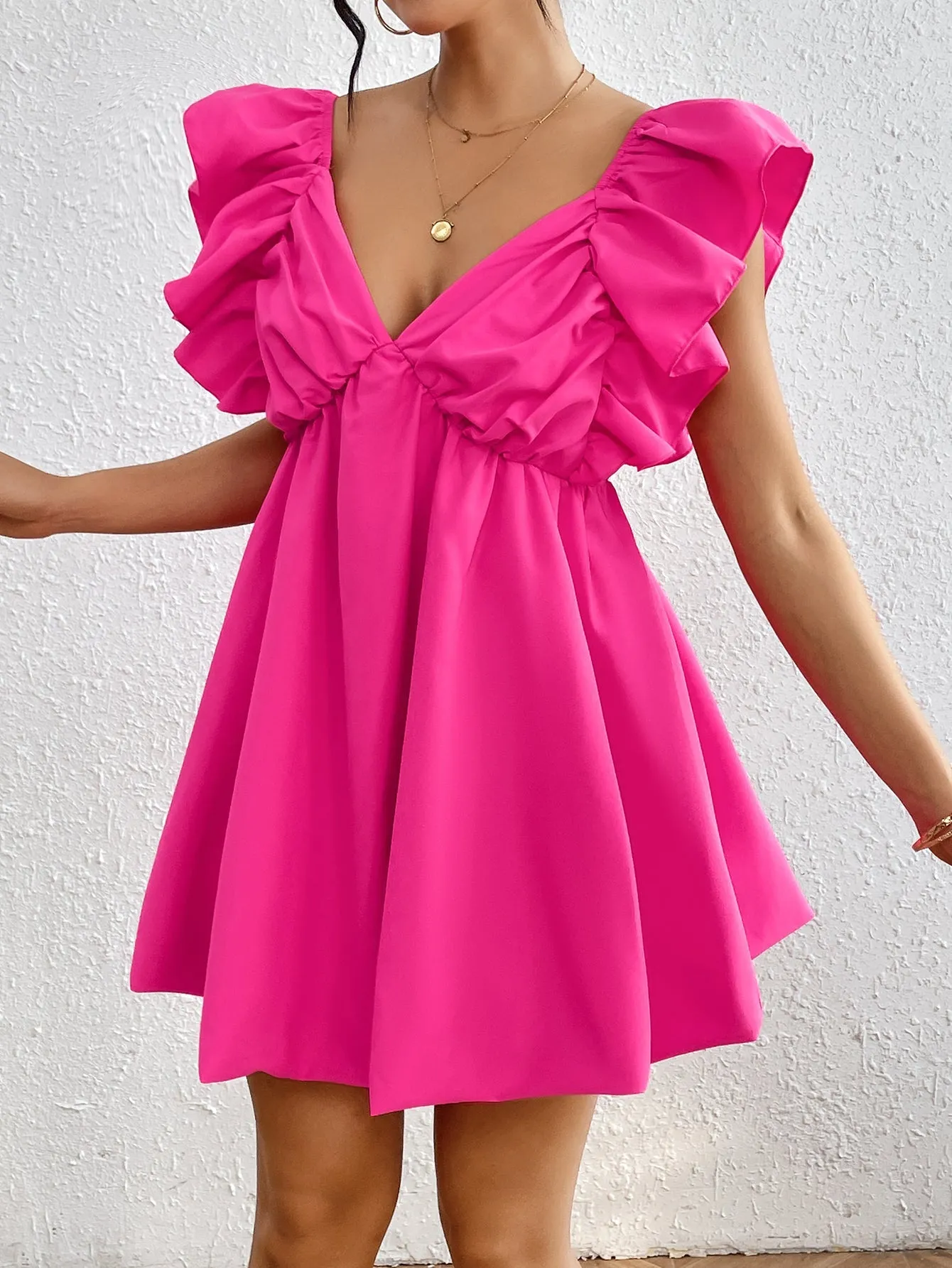 Fuchsia Mini Dress With Back Tie Up Detail