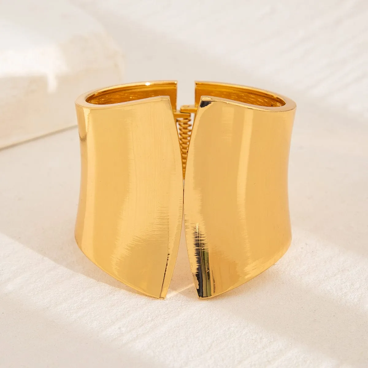 Geometric Gold Silver Tone Glossy Wide Cuff Bangle Bracelet