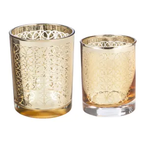 Glass Candle Holder Nested (Set of 2) Dimensional Gold Pattern
