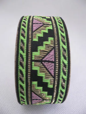 Gold Metal Cuff African Drawing Bracelet Green Color Adjustable