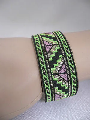 Gold Metal Cuff African Drawing Bracelet Green Color Adjustable