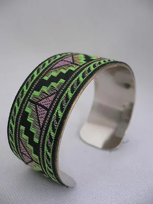 Gold Metal Cuff African Drawing Bracelet Green Color Adjustable