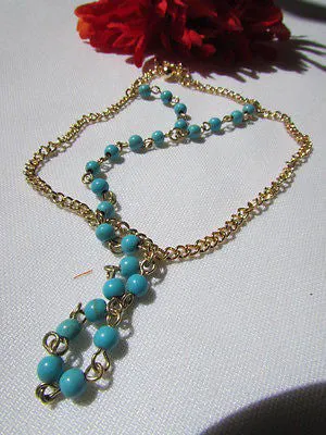 Gold Metal Hand Chain Bracelet 3 Strands Chain Sky Blue Beads