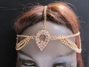 Gold Metal Multi Rhinestones Drapes Head Band Forehead