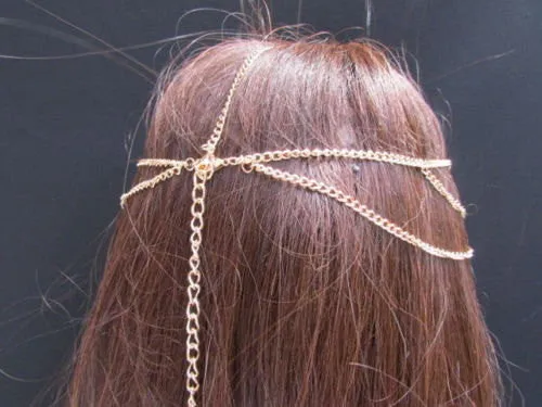 Gold Metal Multi Rhinestones Drapes Head Band Forehead