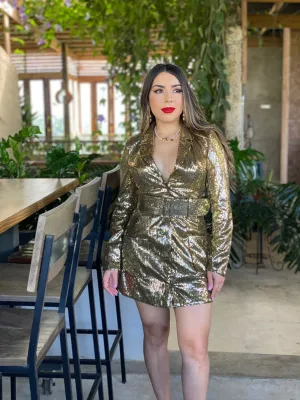Gold Sequins Blazer Dress