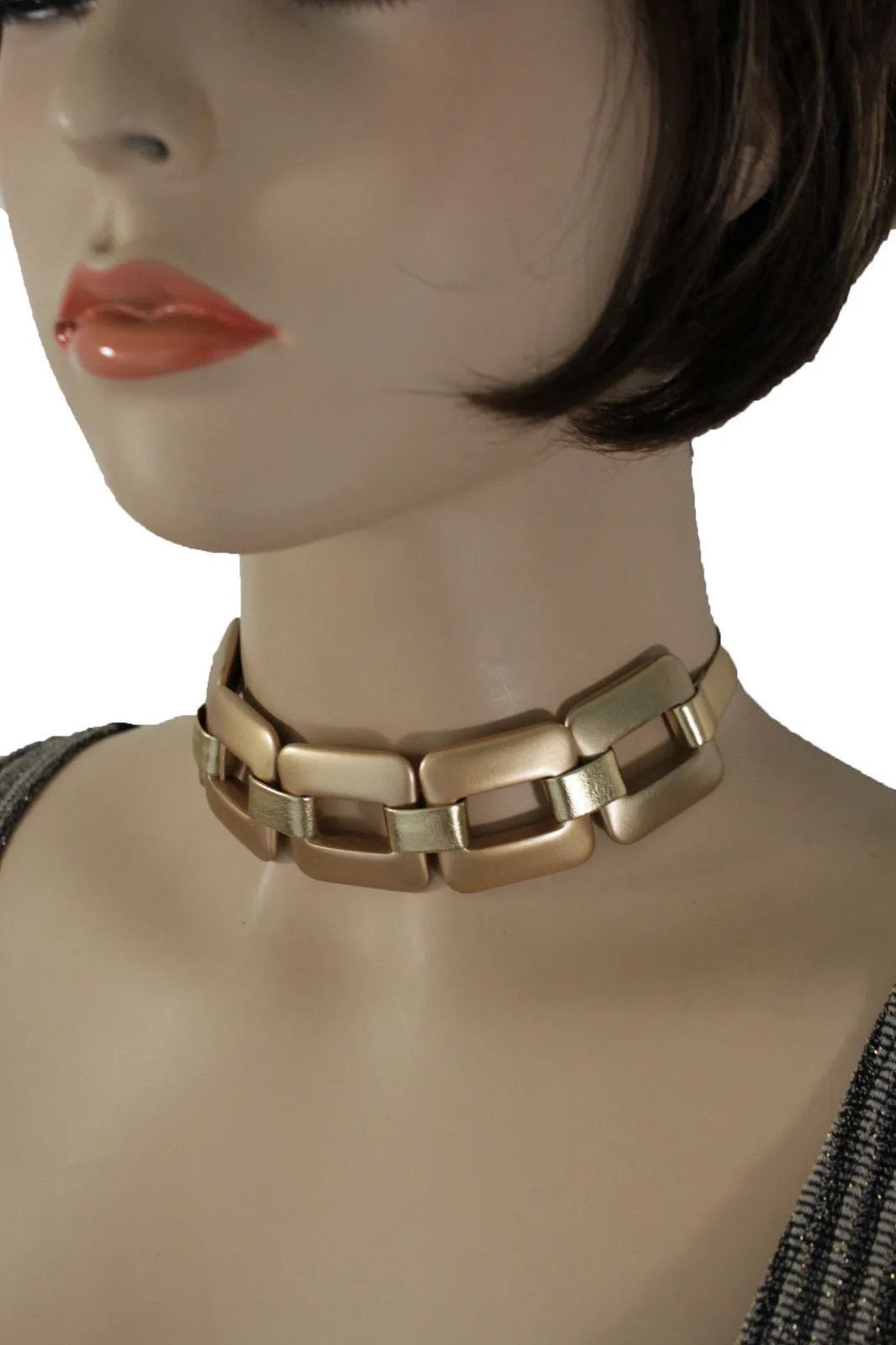Gold Silver Chunky Chain Thick Links Short Choker Necklace