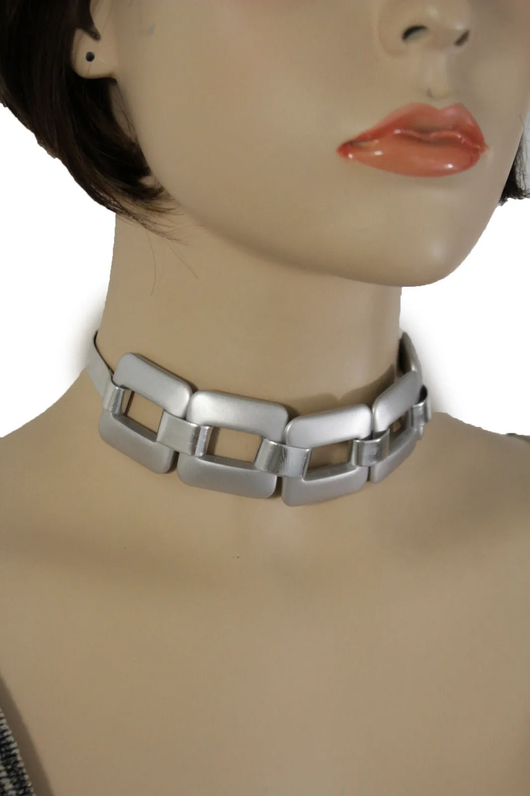 Gold Silver Chunky Chain Thick Links Short Choker Necklace