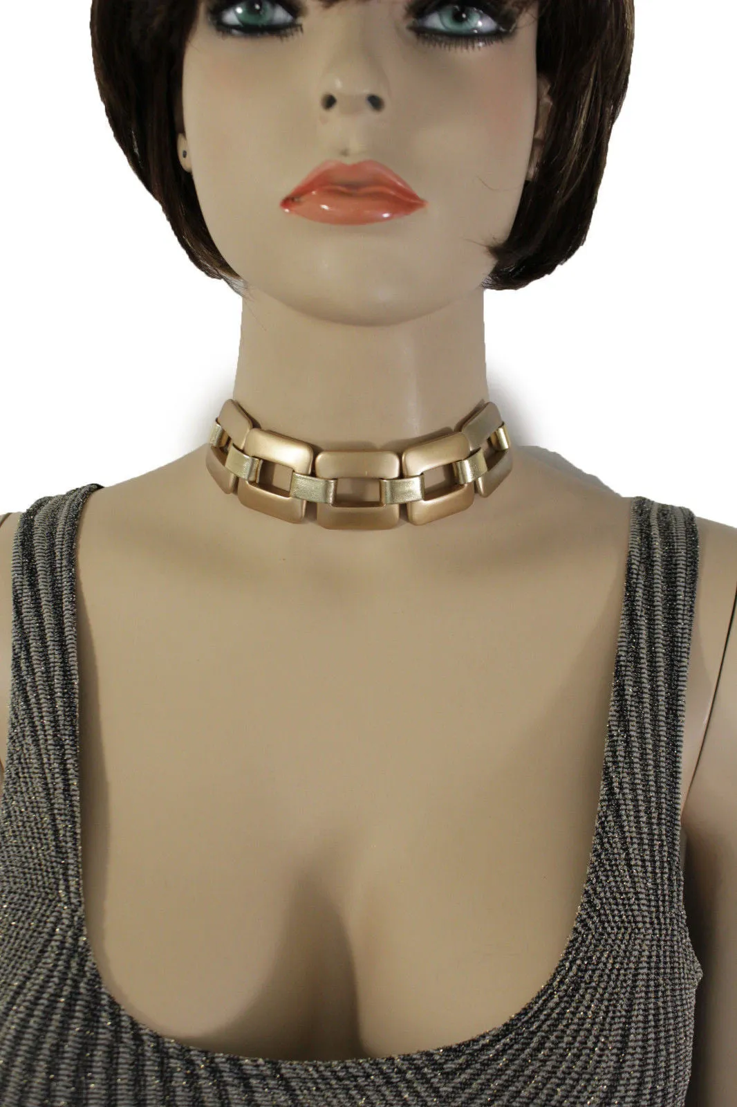 Gold Silver Chunky Chain Thick Links Short Choker Necklace