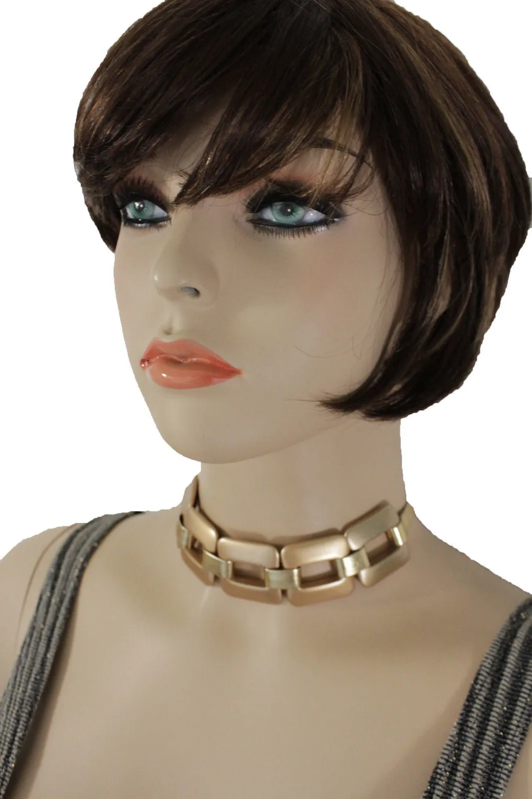 Gold Silver Chunky Chain Thick Links Short Choker Necklace
