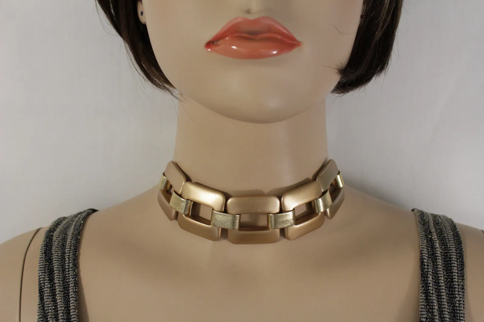 Gold Silver Chunky Chain Thick Links Short Choker Necklace