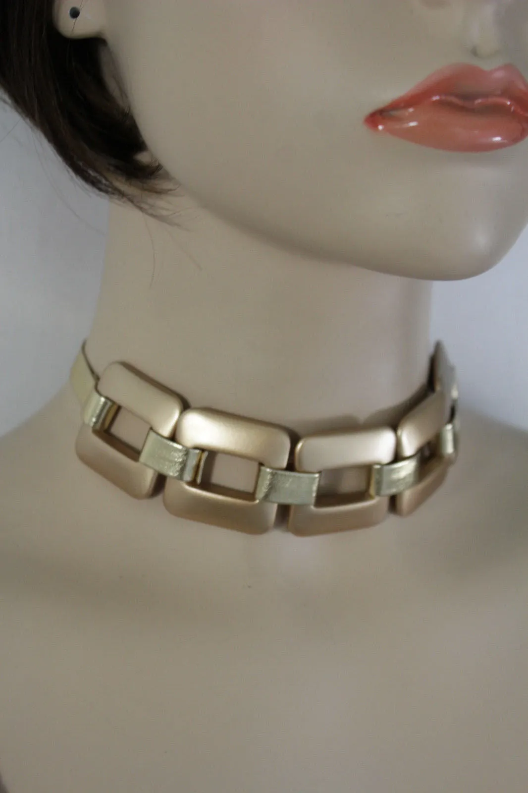 Gold Silver Chunky Chain Thick Links Short Choker Necklace