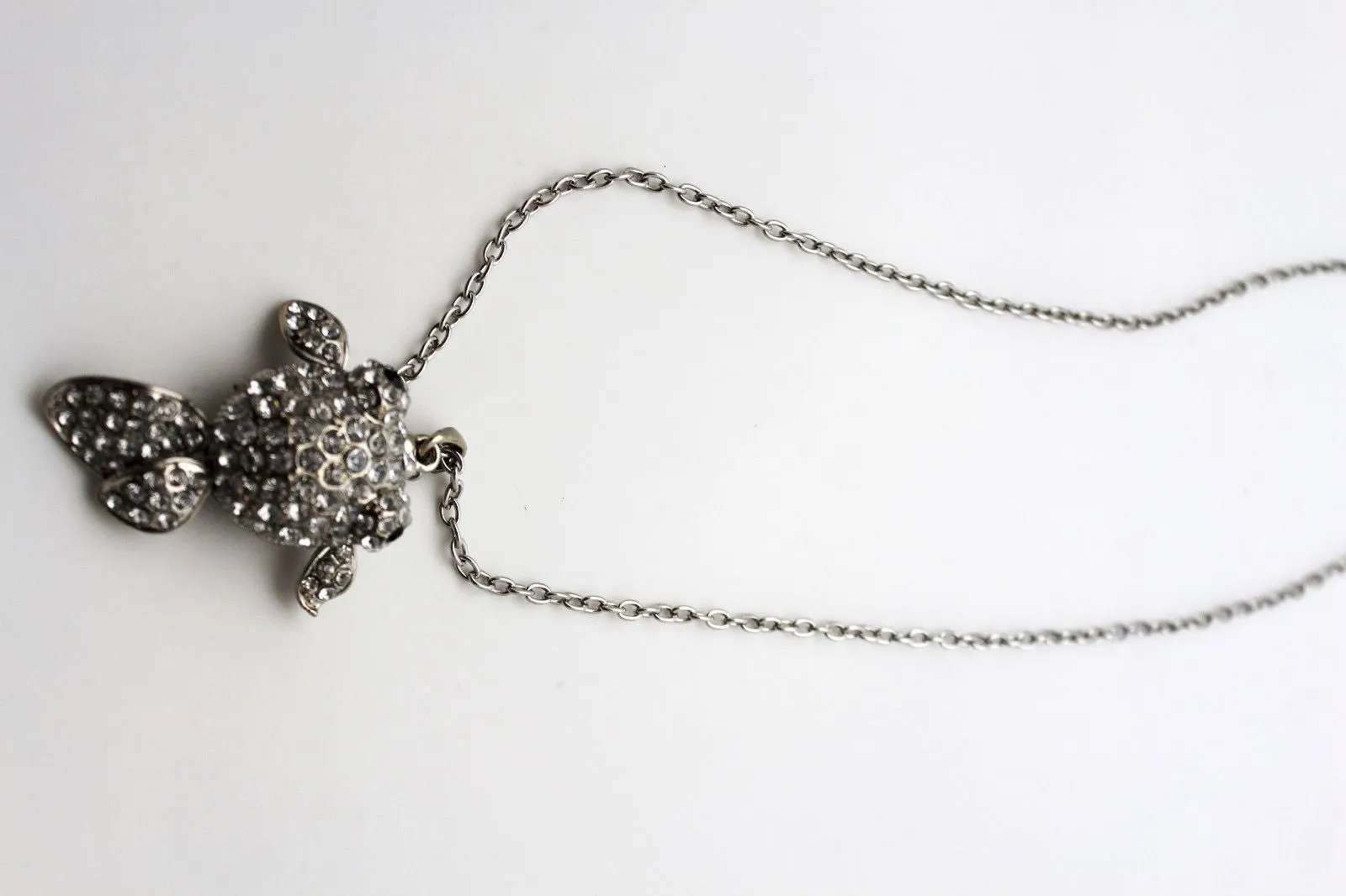 Gold Silver Metal Chains Fish Pendant Charm Rhinestones Long Necklace