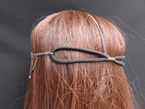 Gold Silver Metal Forehead Head Chain Rhinestones Multi Waves Hair