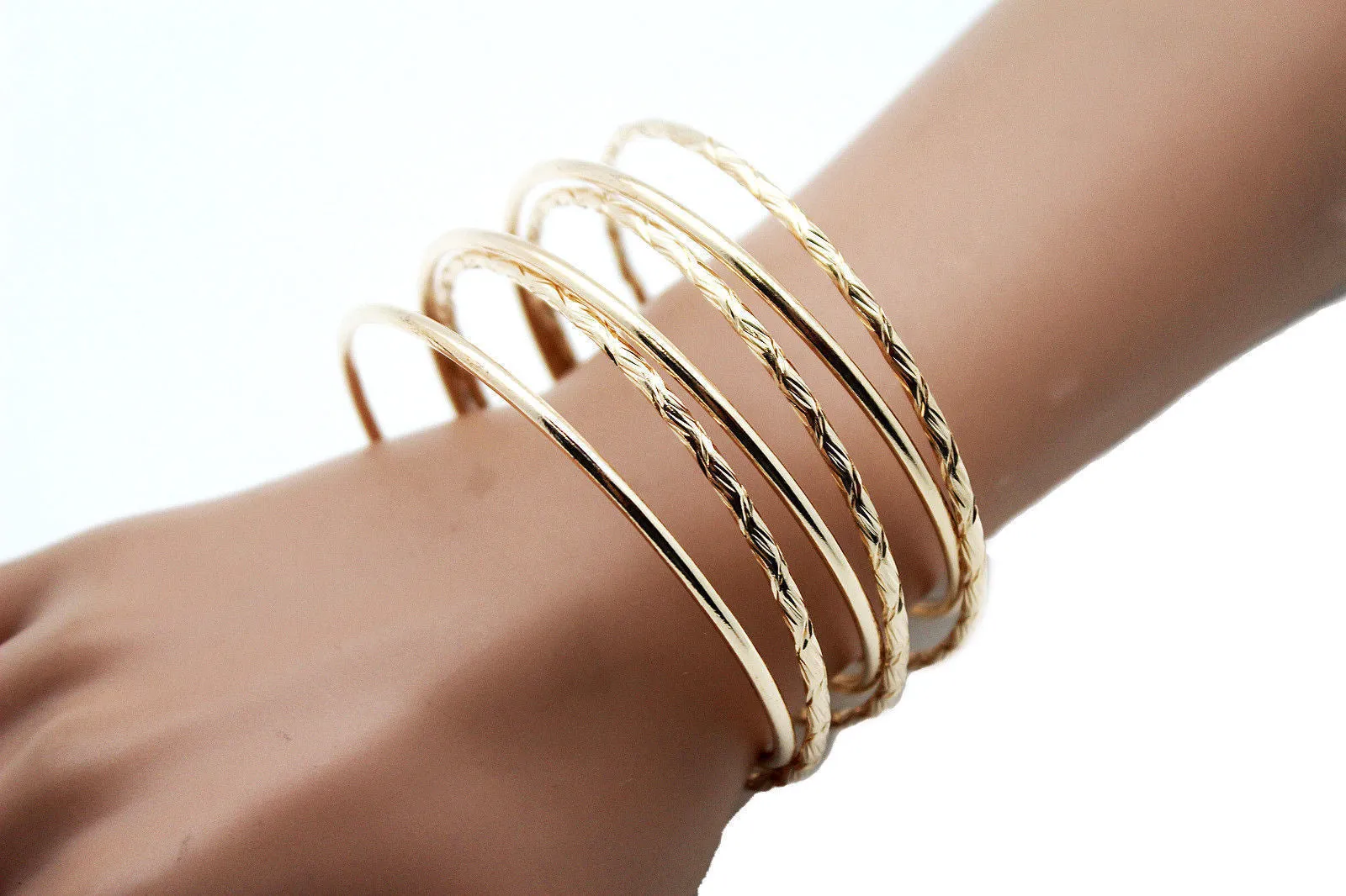 Gold Skinny Metal Retro Bangle Cuff Bracelet Spring Shape Trendy