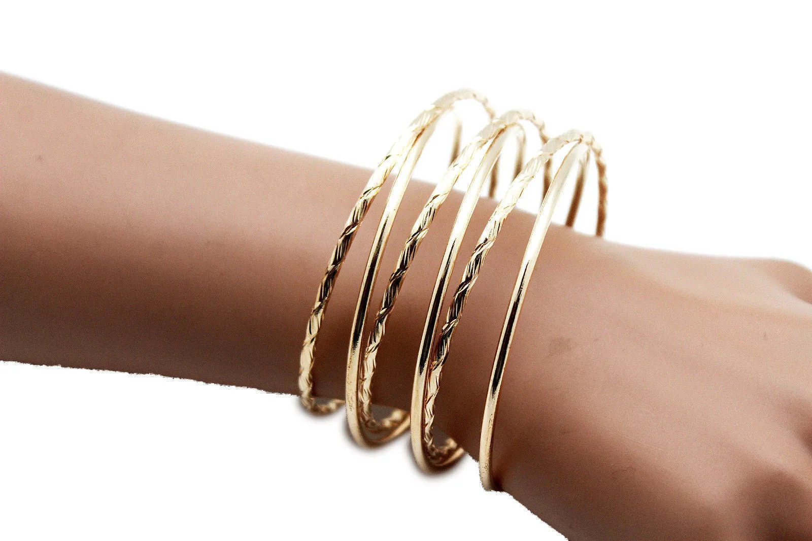 Gold Skinny Metal Retro Bangle Cuff Bracelet Spring Shape Trendy