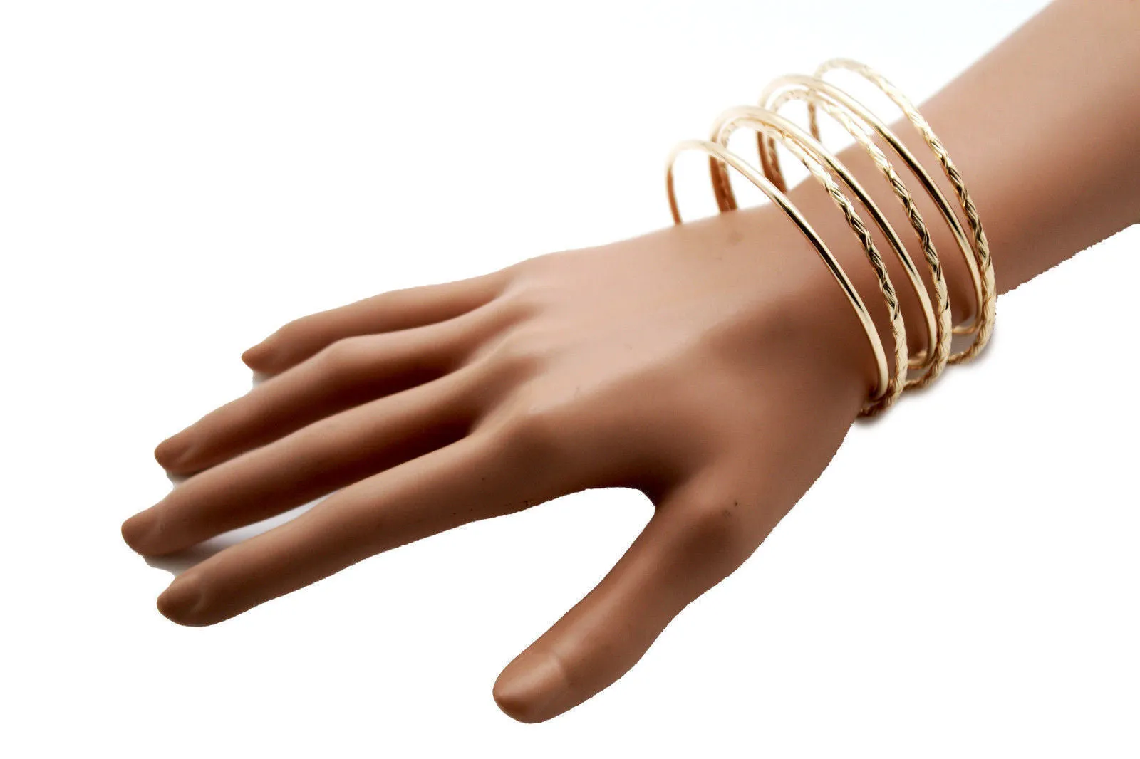 Gold Skinny Metal Retro Bangle Cuff Bracelet Spring Shape Trendy