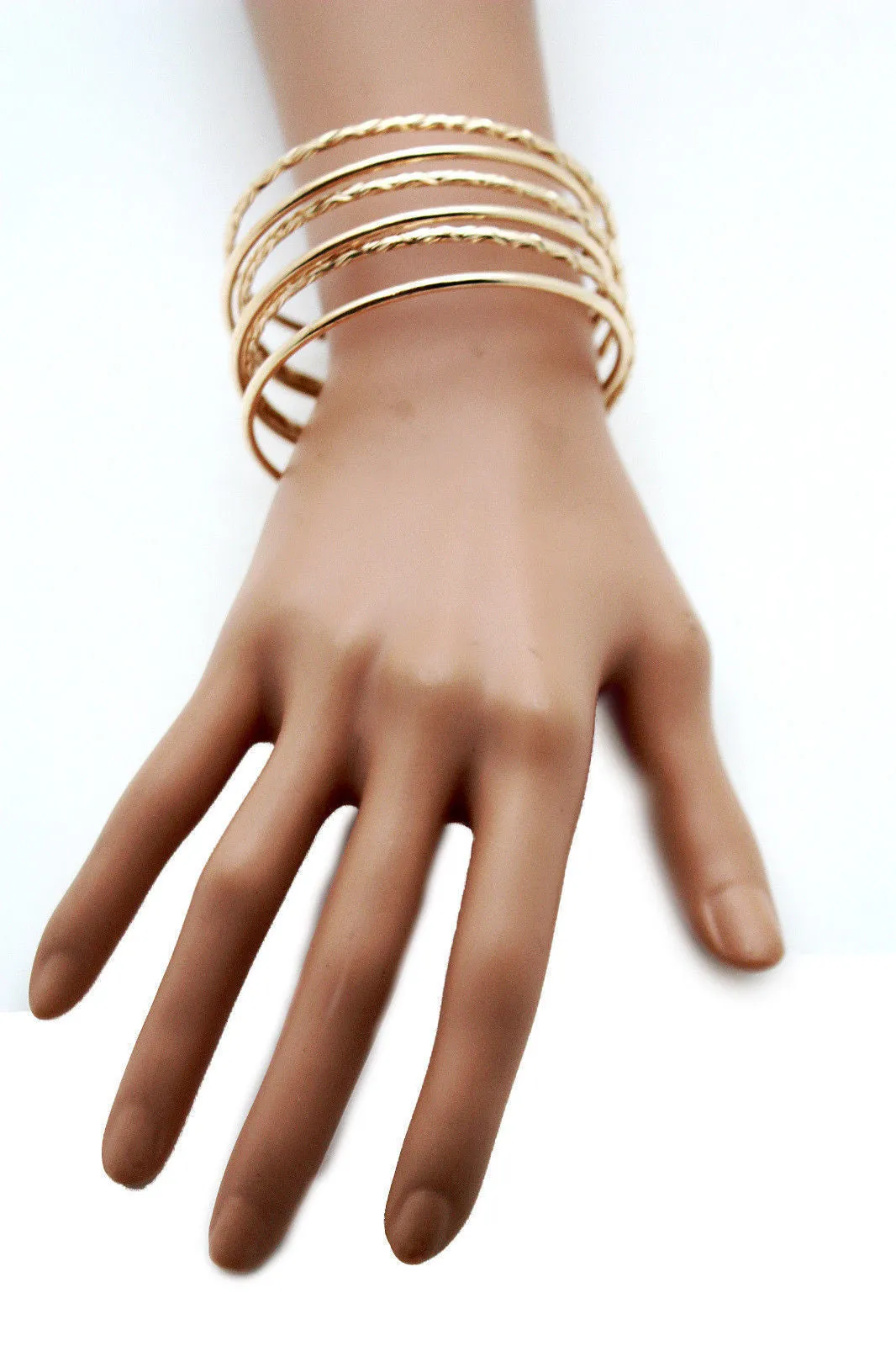 Gold Skinny Metal Retro Bangle Cuff Bracelet Spring Shape Trendy