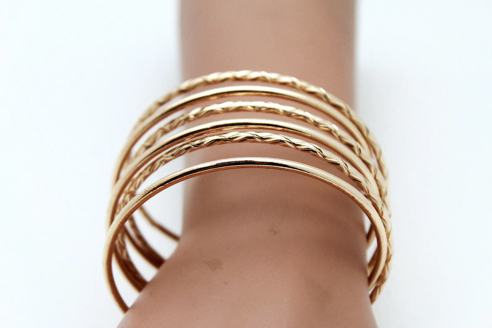Gold Skinny Metal Retro Bangle Cuff Bracelet Spring Shape Trendy