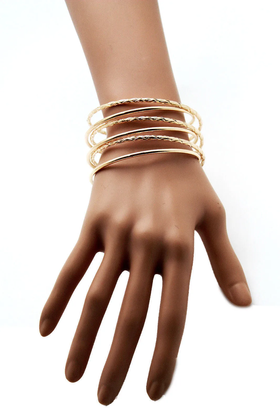 Gold Skinny Metal Retro Bangle Cuff Bracelet Spring Shape Trendy