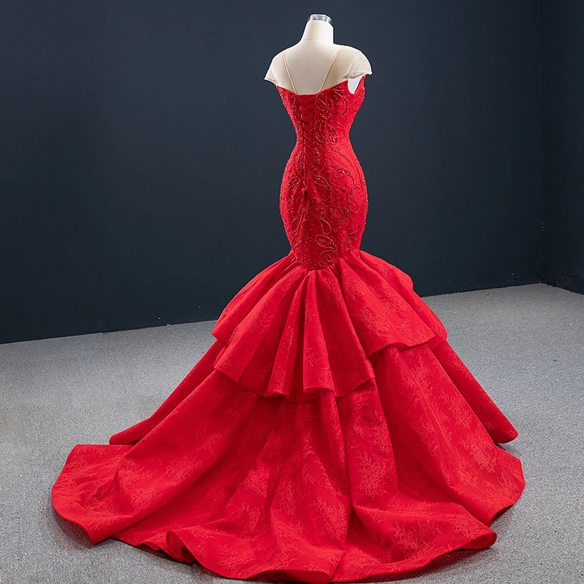 Gorgeous Red Handmade Mermaid Party Evening Dress