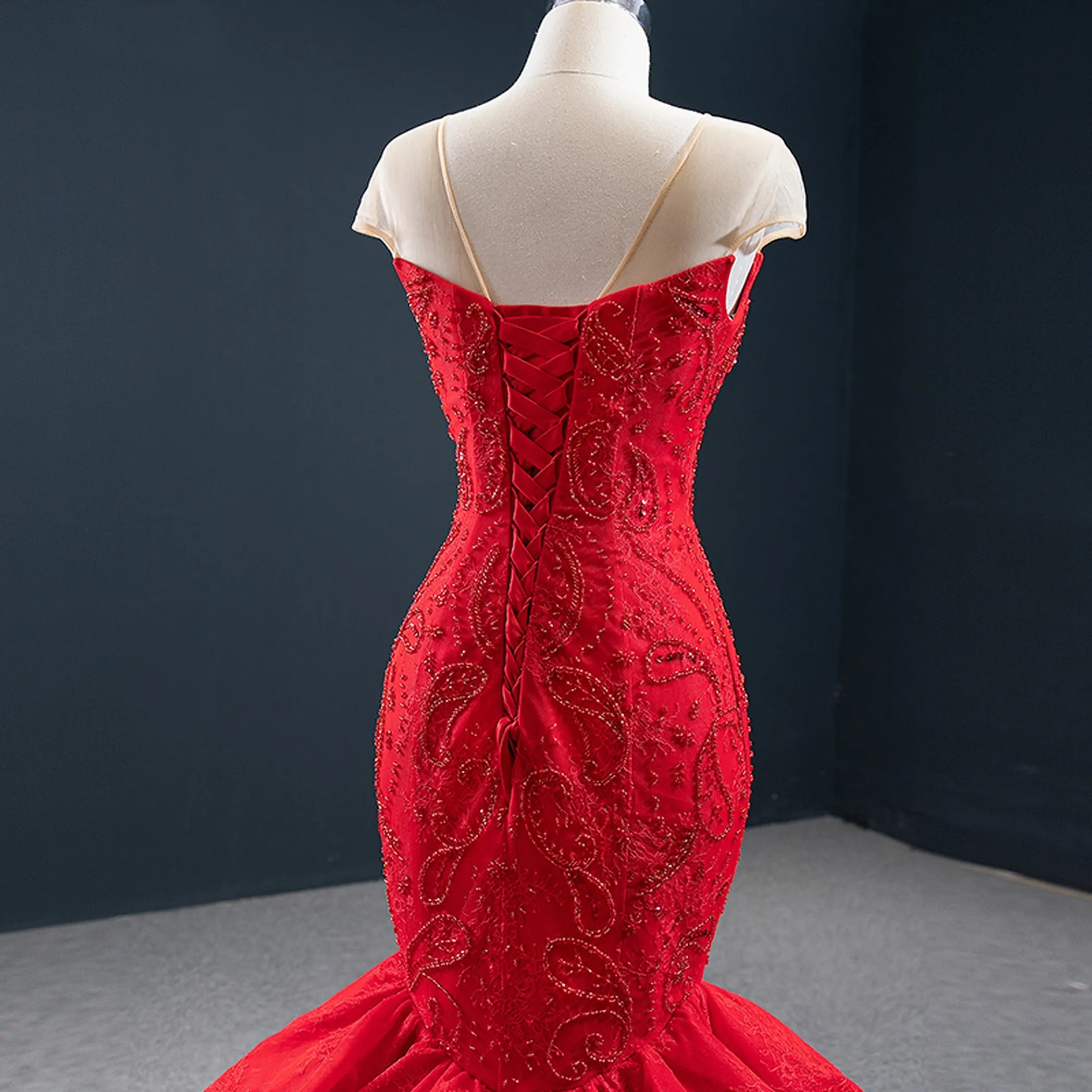 Gorgeous Red Handmade Mermaid Party Evening Dress