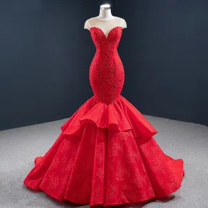 Gorgeous Red Handmade Mermaid Party Evening Dress