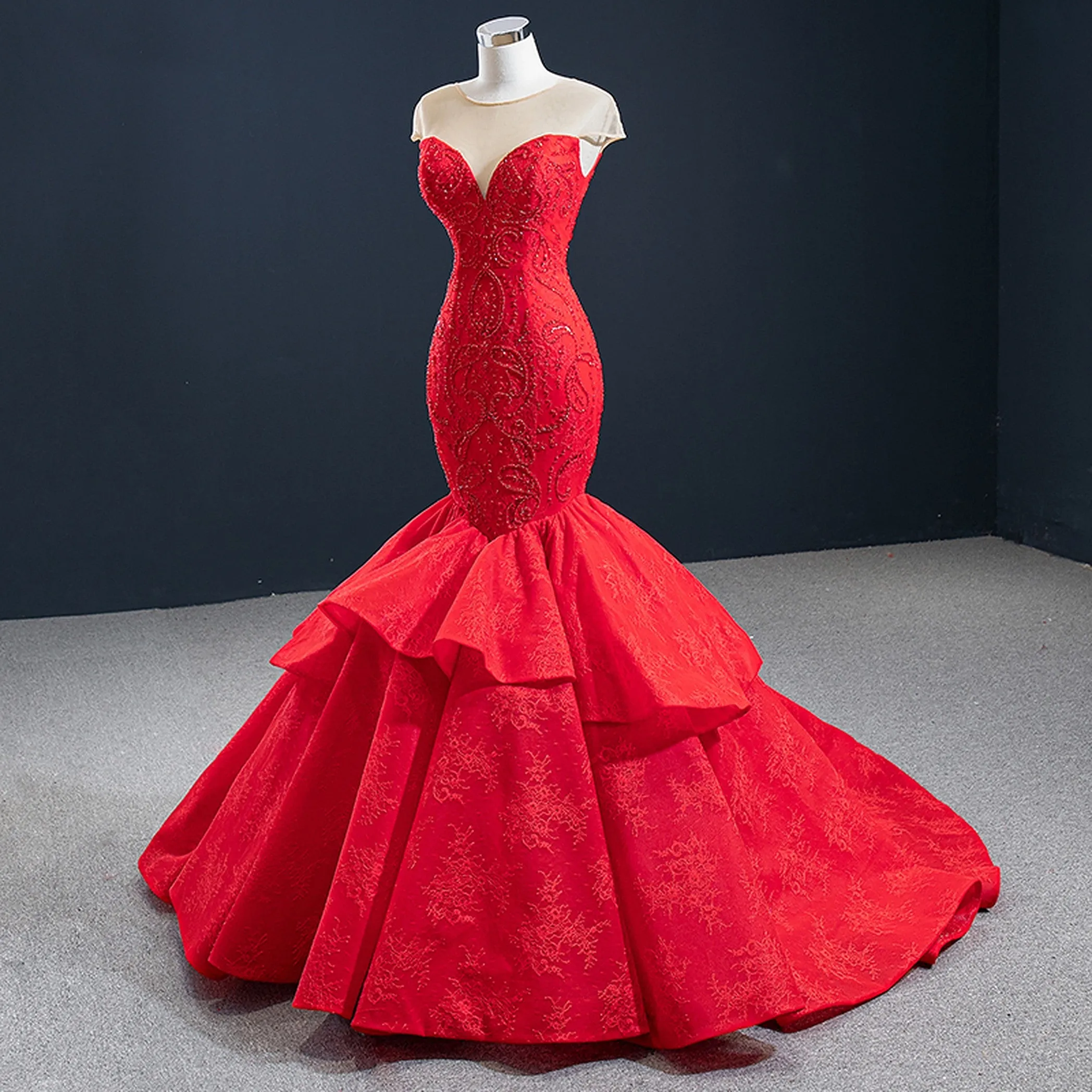Gorgeous Red Handmade Mermaid Party Evening Dress