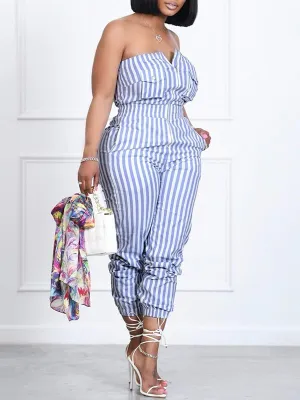 Gorgeousladie Stripe Strapless Jumpsuit
