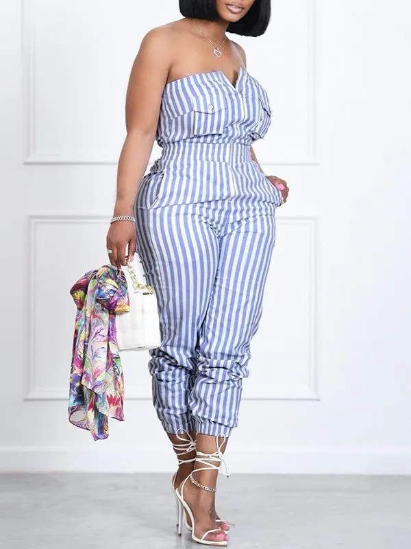 Gorgeousladie Stripe Strapless Jumpsuit