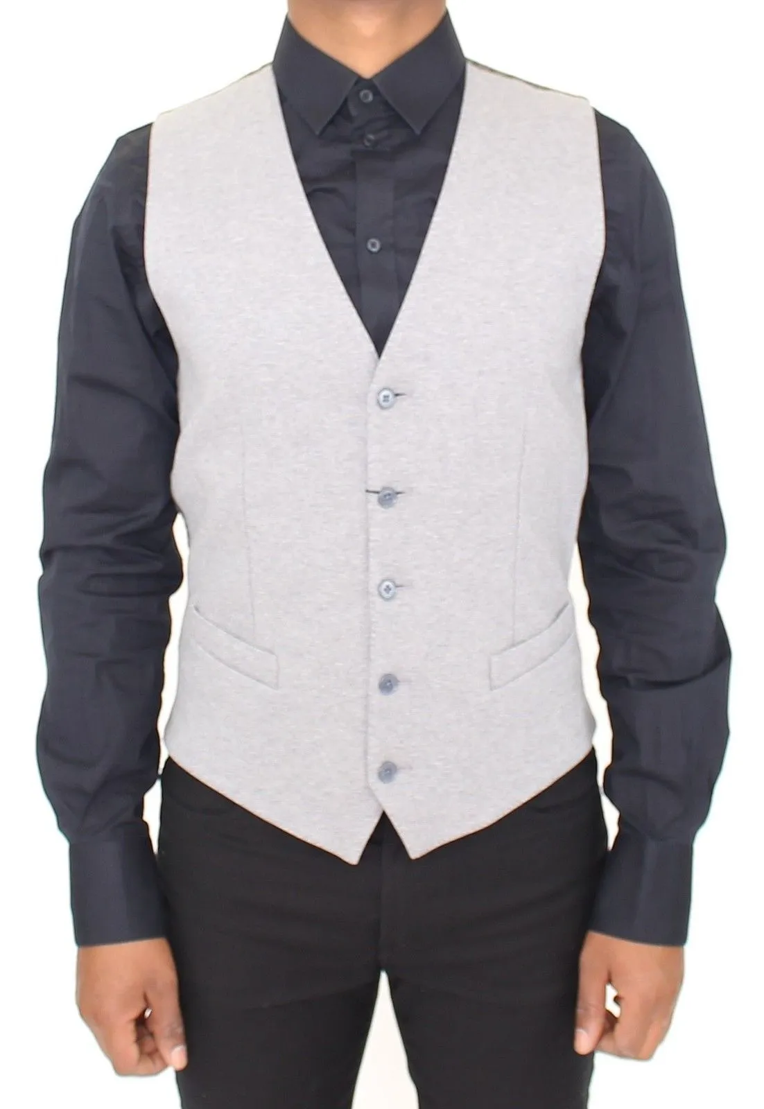 Gray Cotton Stretch Dress Vest Blazer