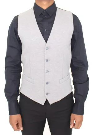 Gray Cotton Stretch Dress Vest Blazer