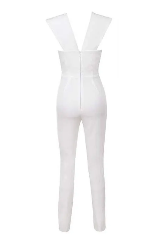 Gray Deep v Fitted Bodycon Jumpsuit Nightclub Women