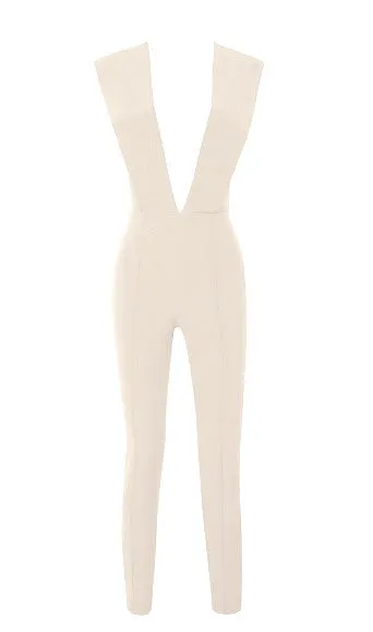 Gray Deep v Fitted Bodycon Jumpsuit Nightclub Women