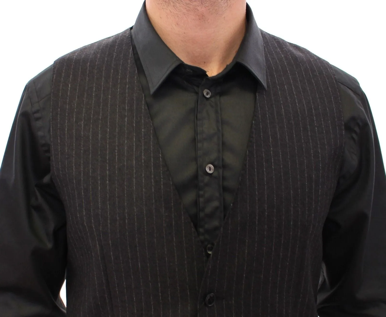 Gray Striped Wool Logo Vest Gilet Vests
