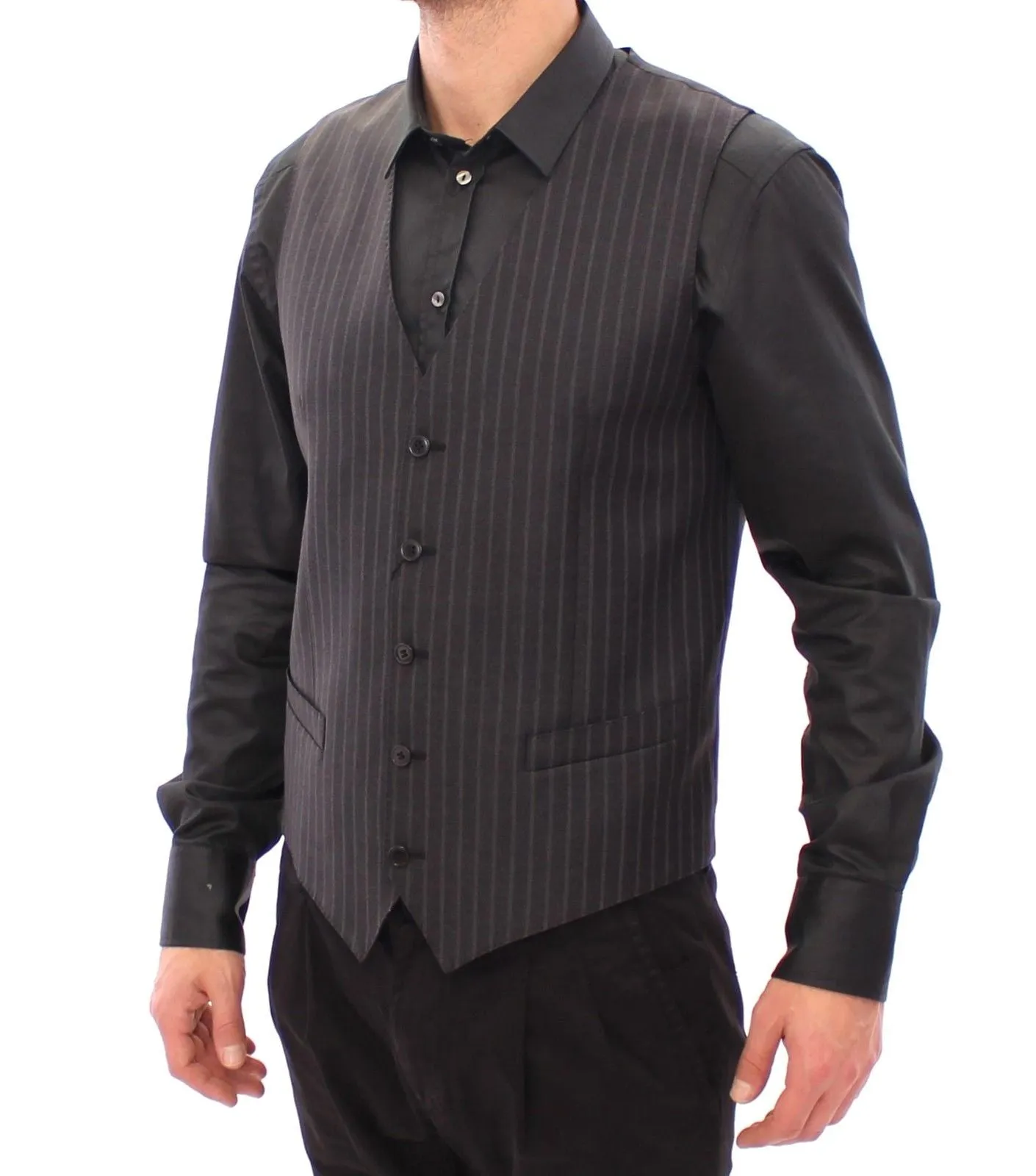 Gray Striped Wool Logo Vest Gilet Weste