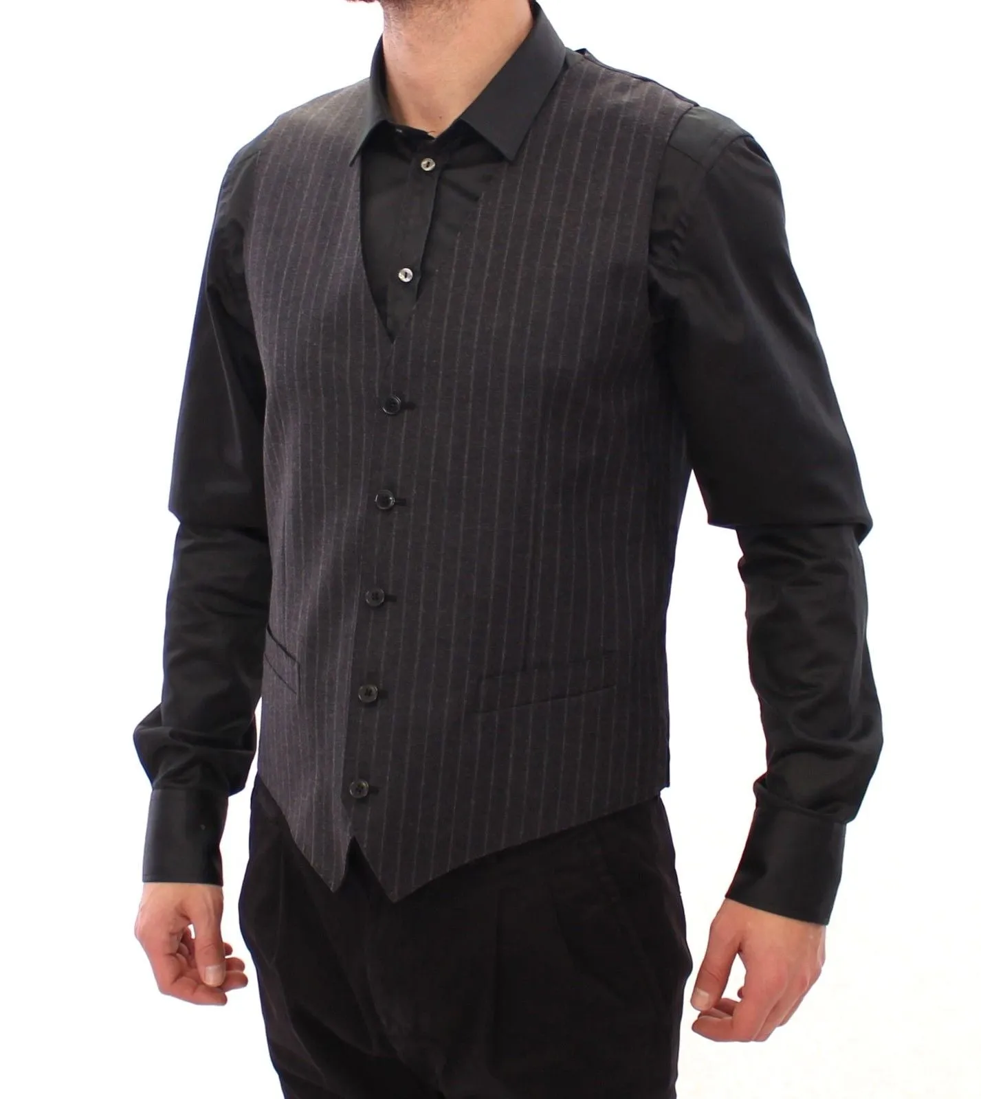 Gray Striped Wool Logo Vest Gilet Weste