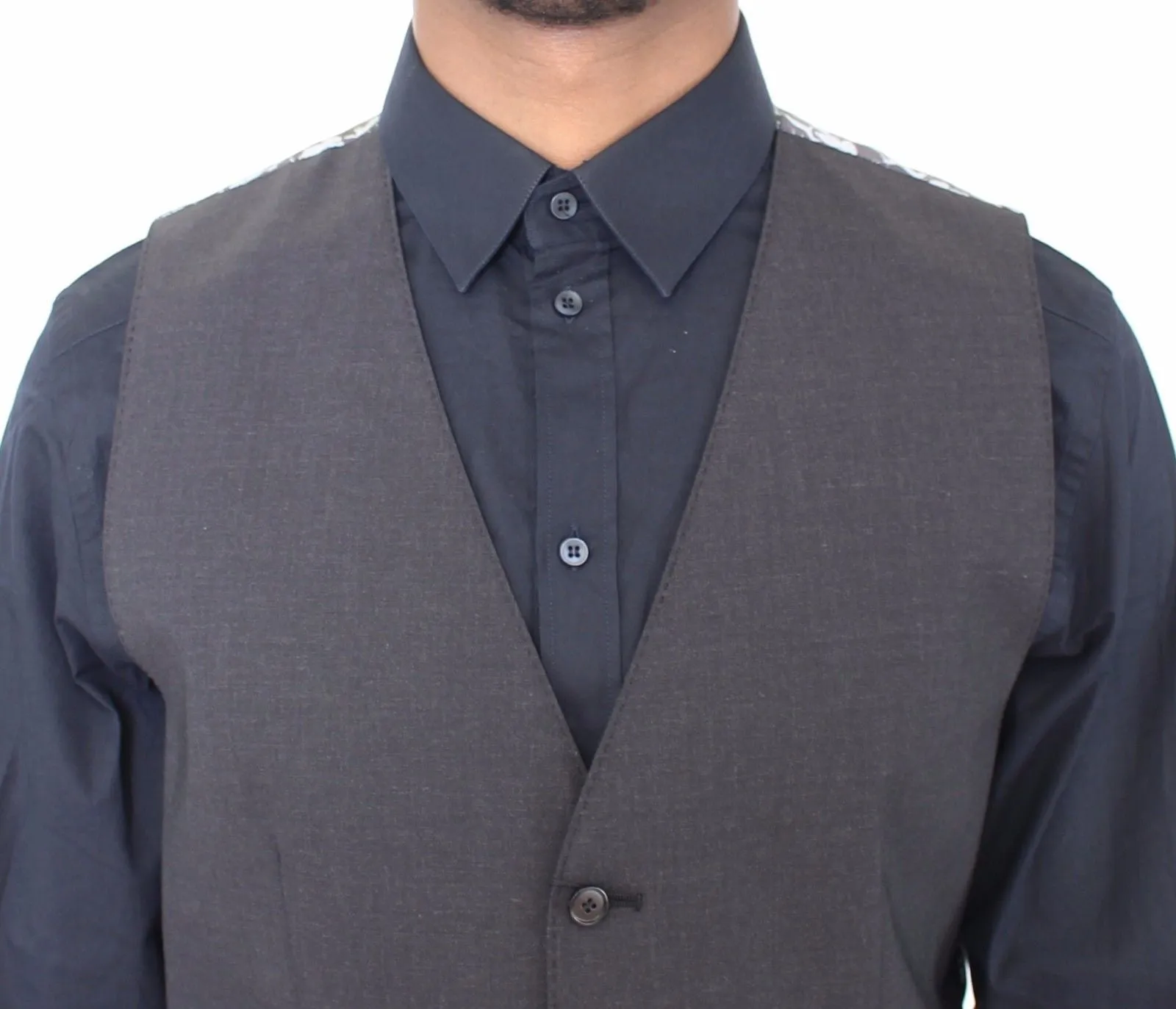 Gray Wool Stretch Dress Vest Blazer
