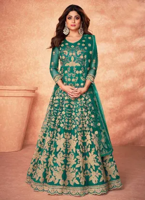 Green Floral Embroidered Stylish Kalidar Anarkali