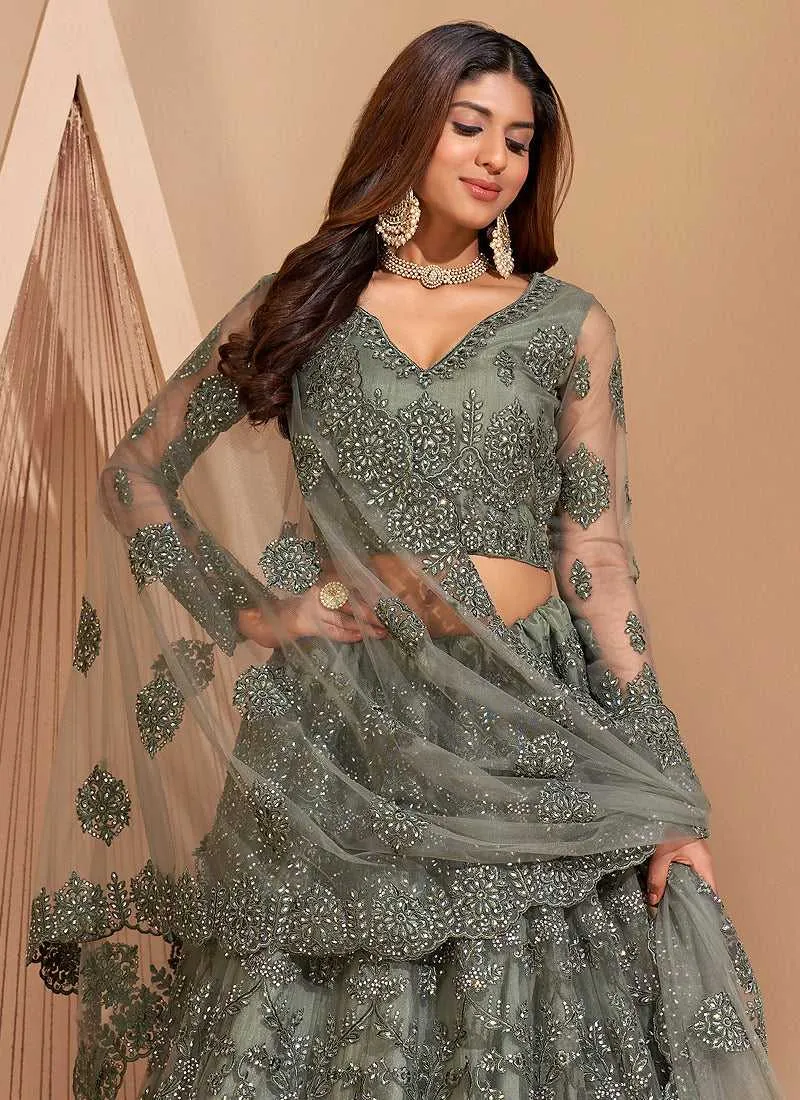 Green Floral Embroidered Stylish Lehenga Choli