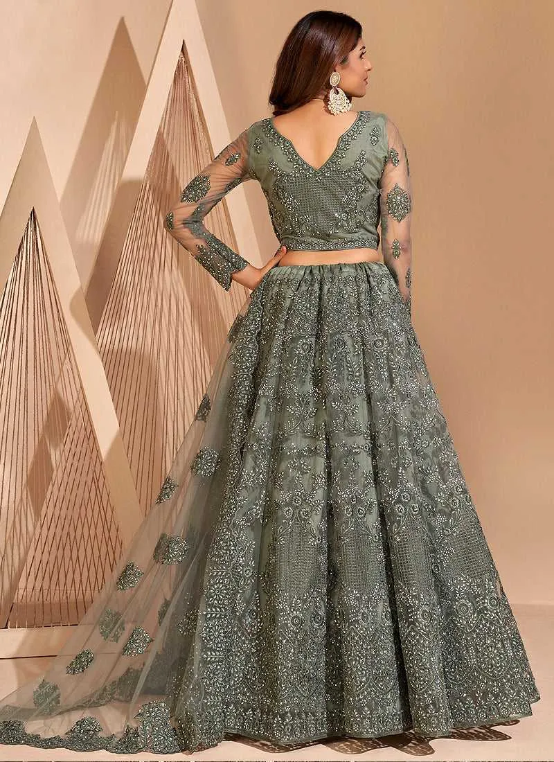 Green Floral Embroidered Stylish Lehenga Choli