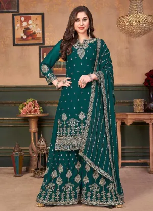 Green Heavy Embroidered Stylish Palazzo Suit