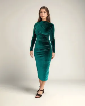 Green Long Sleeve Evening Dress