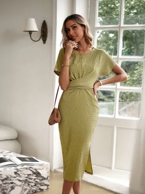 Green Midi Dress With Waist Twist