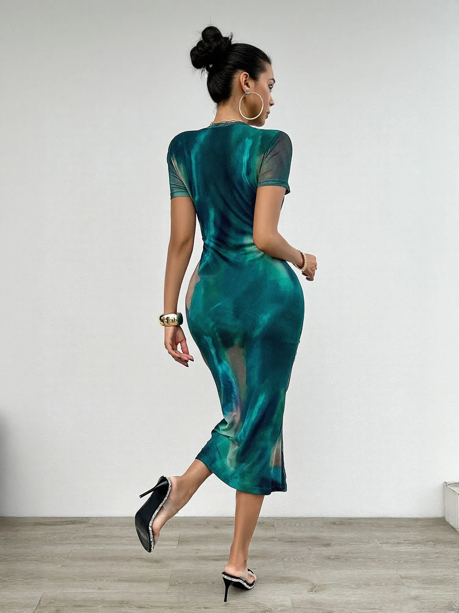Green Power Mesh Midi Dress