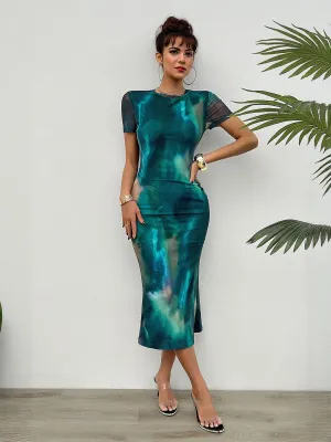 Green Power Mesh Midi Dress