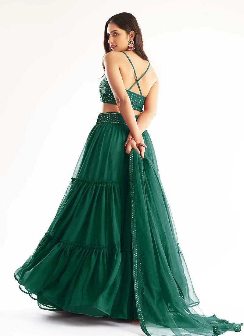 Green Sequins Embroidered Stylish Lehenga Choli