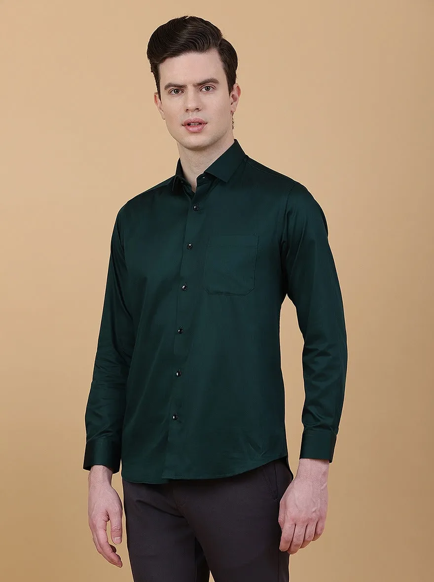 Green Solid Slim Fit Party Wear Shirt | Greenfibre